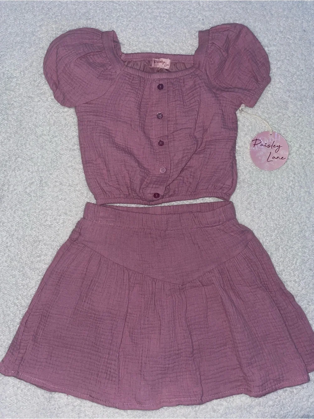 NWT Paisley Lane Girls 2pc Dusty Rose Cotton Muslin Skirt Set Size 8